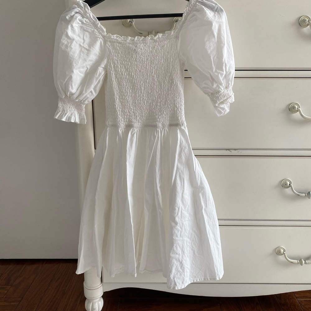 Blue Rain White Smocked Dress WITH POCKETS!!